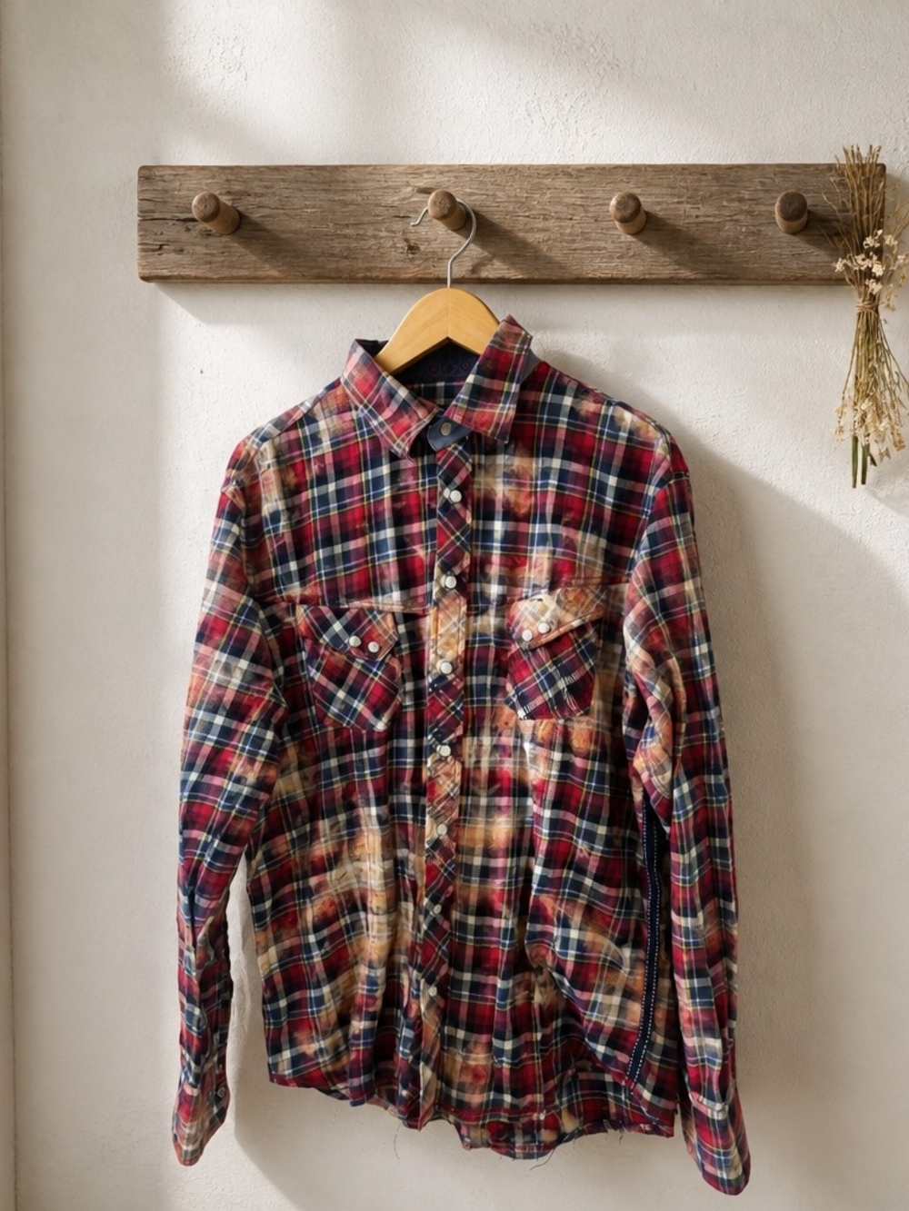 Georg Roth Los Angeles Mens XXL Flannel Shirt Bleached Plaid Western Pearl Snap